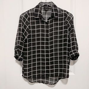 Rue21 Black & White Plaid Sheer 3/4 Sleeve Blouse